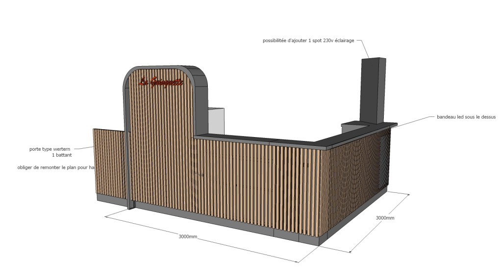 Dessin 3D et annotation d'un projet de bar